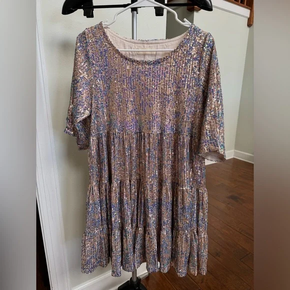 Amazing Lace MY QUEEN SEQUIN BABY DOLL DRESS in Unicorn Size M - Picture 3 of 3